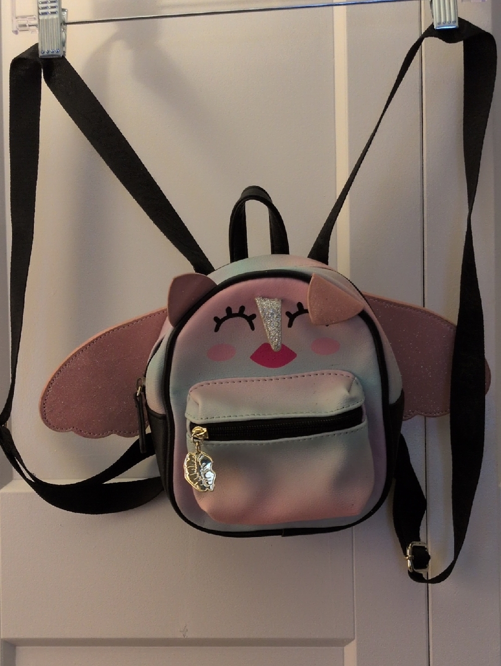 Betsey Johnson Girls' Cute Unicorn Mini Backpack - Pink with Glitter Wings